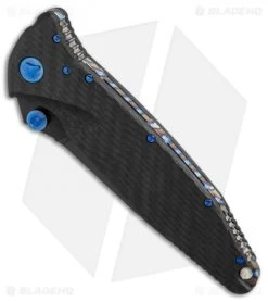 Marfione Custom Socom Elite S/E Knife CF W/ Flamed Spacer + Blue HW (DLC Mirror) -Microtech Shop Marfione Custom Socom Elite SE CF flamed spacer blue ti hw DLC mirror BHQ 75773 er spine
