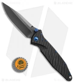 Marfione Custom Socom Elite S/E Knife CF W/ Flamed Spacer + Blue HW (DLC Satin) -Microtech Shop Marfione Custom Socom Elite cf flamed spacer blue ti hw DLC satin BHQ 75771 er bottlecap