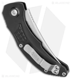 Microtech Brachial Automatic Knife Black Aluminum (3.25" Serrated Stonewash) -Microtech Shop Microtech Brachial Auto Black Aluminum Serr SW BHQ 157446 jr side