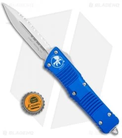 Microtech Combat Troodon OTF Knife D/E Dagger Blue (3.8" Stonewash Full Serr) -Microtech Shop Microtech Combat Troodon DE Auto Blue SW Serr BHQ 98051 jr bottlecap 1