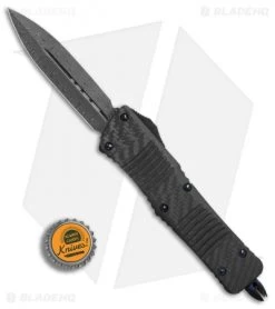 Microtech Combat Troodon D/E OTF Knife Carbon Fiber W/ Blue Ring HW (Damascus) -Microtech Shop Microtech Combat Troodon DE CF blue ring HW damascus BHQ 82904 er bottlecap