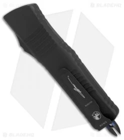 Microtech Combat Troodon D/E OTF Knife Carbon Fiber W/ Blue Ring HW (Damascus) -Microtech Shop Microtech Combat Troodon DE CF blue ring HW damascus BHQ 82904 er side