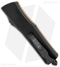 Microtech Combat Troodon D/E OTF Automatic Knife Tan G-10 (3.8" Black) -Microtech Shop Microtech Combat Troodon DE OTF Auto Tan G 10 Black BHQ 89386 jr side