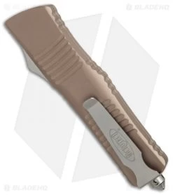Microtech Combat Troodon D/E OTF Auto Knife Tan (3.8" Satin Full Serr) 142-6TA -Microtech Shop Microtech Combat Troodon DE tan satin full serr BHQ 71360 er side