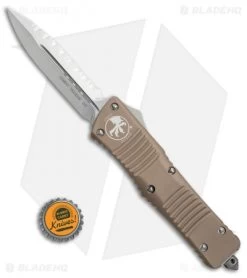 Microtech Combat Troodon D/E OTF Auto Knife Tan (3.8" Satin Full Serr) 142-6TA -Microtech Shop Microtech Combat Troodon DE tan satin full serr BHQ 71360 er size