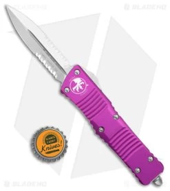 Microtech Combat Troodon OTF Knife D/E Dagger Violet (3.8" Stonewash Serr) -Microtech Shop Microtech Combat Troodon OTF DE Dagger Violet SW Serr BHQ 98061 jr bottlecap