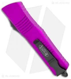 Microtech Combat Troodon OTF D/E Dagger Knife Violet (3.8" Black Plain) -Microtech Shop Microtech Combat Troodon OTF Dagger Violet Black 142 1VI BHQ 98073 jr side