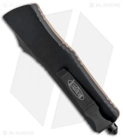 Microtech Combat Troodon T/E OTF Automatic Knife Tan G-10 (3.8" Black) -Microtech Shop Microtech Combat Troodon TE OTF Auto Tan G 10 Black 144 1GTTA BHQ 91963 jr side