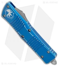 Microtech Combat Troodon Tanto OTF Automatic Knife Distressed Blue (4" Apoc) -Microtech Shop Microtech Combat Troodon TE OTF Auto Tanto Distress Blue Apocalyptic BHQ 131516 jr spine