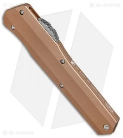 Microtech Cypher D/E OTF Automatic Knife Smooth Tan (4" Stonewash Serr) -Microtech Shop Microtech Cypher DE OTF Auto Smooth Tan SW Serr 242S 11TA BHQ 83880 jr spine