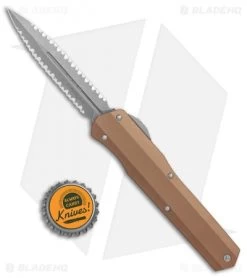 Microtech Cypher D/E OTF Automatic Knife Smooth Tan (4" Apocalyptic Full Serr) -Microtech Shop Microtech Cypher DE Smooth Tan Apocalyptic Full Serr BHQ 87578 er bottlecap jr