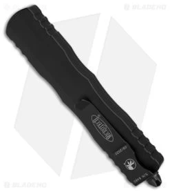 Microtech Dirac Delta D/E OTF Automatic Knife Black (3.75" Black Serr) 227-2T -Microtech Shop Microtech Dirac Delta DE OTF AK Black 3in Black Serr BHQ 175697 td side