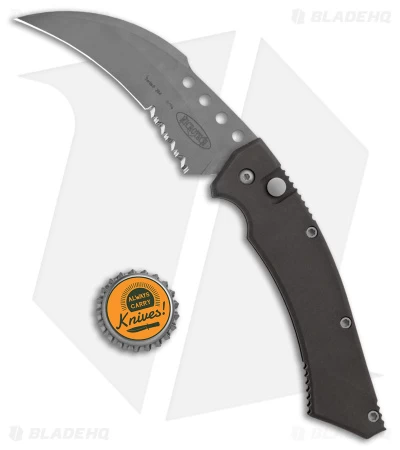 Microtech Hawk Automatic Knife Black Aluminum (4" Serrated BB ATS-34) 6 Microtech Hawk Automatic Knife Black Aluminum (4" Serrated BB ATS-34) - Image 4