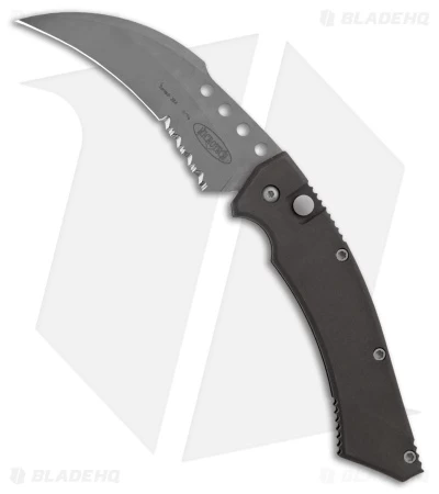 Microtech Hawk Automatic Knife Black Aluminum (4" Serrated BB ATS-34) 3 Microtech Hawk Automatic Knife Black Aluminum (4" Serrated BB ATS-34)