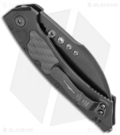Microtech Signature Series Hawk Auto Knife Black Al. CF Inlay (4" Black DLC) 8 Microtech Signature Series Hawk Auto Knife Black Al. CF Inlay (4" Black DLC) -Microtech Shop Microtech Hawk Automatic Knife Black DLC CF Inlay 4 Black BHQ 118832 LS Side