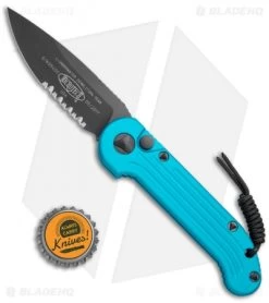 Microtech LUDT Automatic Knife Turquoise (3.4" Black Serr) 135-2TQ -Microtech Shop Microtech LUDT Turq Black Serr 135 2TQ BHQ 69022 jr bottlecap