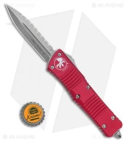 Microtech Red Combat Troodon OTF Knife (3.8" Stonewash Full Serr) 142-12RD LTD -Microtech Shop Microtech Red Combat Troodon OTF Knife 3.8in Stonewash Full Serr 142 12RD LTD BHQ 12542 LS Bottlecap