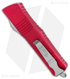 Microtech Red Combat Troodon OTF Knife (3.8" Stonewash Full Serr) 142-12RD LTD -Microtech Shop Microtech Red Combat Troodon OTF Knife 3.8in Stonewash Full Serr 142 12RD LTD BHQ 12542 LS Side