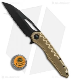 Microtech Sigil MK6 Frame Lock Knife Brass/Black (3.75" DLC Full Serr) -Microtech Shop Microtech Sigil MK6 brass dlc full serr BHQ 75886 er bottlecap