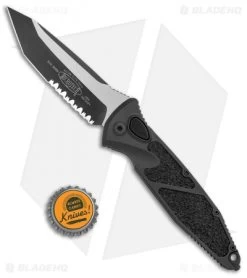 Microtech Socom Elite Automatic Knife Black Aluminum (4" Two-Tone Serr) 161A-2T -Microtech Shop Microtech Socom Elite Auto Black Tanto Serr BHQ 135437 jr bottlecap