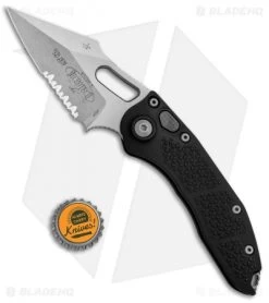 Microtech Stitch Automatic Knife Black (3.75" Stonewash Serr) 169-11 -Microtech Shop Microtech Stitch Black SW Serr 169 11 BHQ 71982 jr bottlecap
