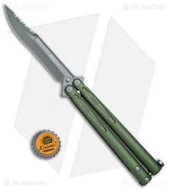 Microtech Tachyon III Balisong Butterfly OD Green (4.5" Serrated Top Swedge OD) -Microtech Shop Microtech Tachyon III Balisong Butterfly OD Green Serraded Top Swedge OD 173 1GR BHQ 77872 jr bottlecap