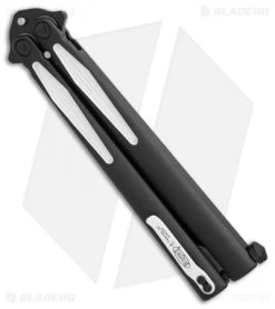 Microtech Tachyon III Balisong Knife Venom (4.5" Black/White Serr) 173-3VM -Microtech Shop Microtech Tachyon III Venom black white serr BHQ 71368 er side