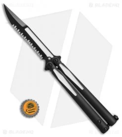 Microtech Tachyon III Balisong Knife Venom (4.5" Black/White Serr) 173-3VM -Microtech Shop Microtech Tachyon III Venom black white serr BHQ 71368 er size