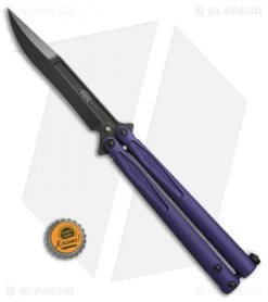Microtech Tachyon III Balisong Butterfly Knife Purple (4.5" Black) 173-1DLCPU -Microtech Shop Microtech Tachyon III purple black BHQ 71370 er size