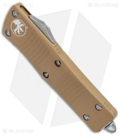 Microtech Troodon D/E OTF Automatic Knife Tan (3" Stonewash Full Serr) -Microtech Shop Microtech Troodon DE OTF Auto Tan SW Full Serr 138 12TA BHQ 97855 jr spine