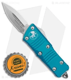 Microtech Troodon Mini D/E CA Legal OTF Auto Knife Turquoise (1.9" Stonewash) -Microtech Shop Microtech Troodon Mini Troodon DE AK Turquoise 1in SW BHQ 174568 td size