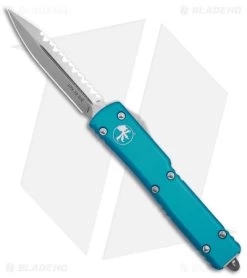 Microtech UTX-70 D/A OTF D/E Automatic Knife Turquoise (Stonewash Full Serr)