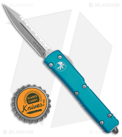 Microtech UTX-70 D/A OTF D/E Automatic Knife Turquoise (Stonewash Full Serr) 6 Microtech UTX-70 D/A OTF D/E Automatic Knife Turquoise (Stonewash Full Serr) - Image 4
