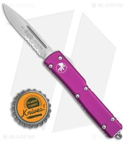 Microtech UTX-70 OTF S/E Automatic Knife Violet Aluminum (2.4" Stonewash Serr) -Microtech Shop Microtech UTX 70 SE Automatic Knife Violet 2in SW Serr BHQ 98323 td size