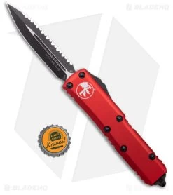 Microtech UTX-85 D/E OTF Automatic Knife Red (3.125" Black Full Serr) 232-3 RD -Microtech Shop Microtech UTX 85 D E OTF Automatic Knife Red Black Full Serr 232 3 RD BHQ 181092 kc bottle cap