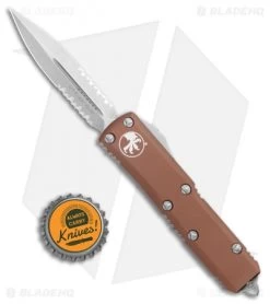 Microtech UTX-85 D/E OTF Auto Knife Tan (3.125" Stonewash Serr) -Microtech Shop Microtech UTX 85 DE OTF Tan SW Serr 232 11TA BHQ 98515 jr bottlecap 1