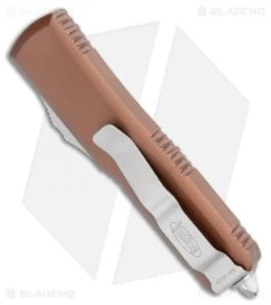 Microtech UTX-85 D/E OTF Auto Knife Tan (3.125" Stonewash Serr) -Microtech Shop Microtech UTX 85 DE OTF Tan SW Serr 232 11TA BHQ 98515 jr side