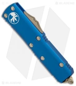 Microtech UTX-85 S/E OTF Automatic Knife Blue (3.125" Bronze) 231-13BL -Microtech Shop Microtech UTX 85 SE blue bronze 231 13BL BHQ 69040 er spine