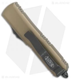 Microtech UTX-85 S/E OTF Automatic Knife Tan (3.125" Black Serr) 231-2TA -Microtech Shop Microtech UTX 85 SE tan black serr 231 2TA BHQ 69050 er side