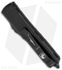 Microtech UTX-85 T/E OTF Automatic Knife CF W/ Blue Ringed HW (3.125" Damascus) -Microtech Shop Microtech UTX 85 TE OTF Auto CF Blue Ringed HW Damascus BHQ 79634 jr side