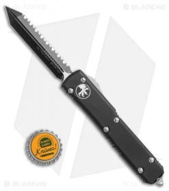 Microtech Ultratech D/E Spartan OTF Automatic Knife CC (3.4" Black Full Serr) -Microtech Shop Microtech Ultratech DE Spartan CC black full serr BHQ 51777 er size
