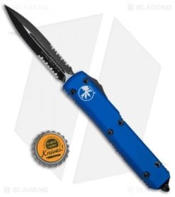 Microtech Ultratech D/E OTF Automatic Knife CC Blue (3.4" Black Serr) -Microtech Shop Microtech Ultratech OTF DE Blue Black Serr 122 2BL BHQ 13327 jr bottlecap