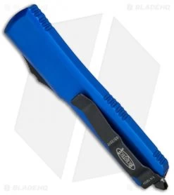 Microtech Ultratech D/E OTF Automatic Knife CC Blue (3.4" Black Serr) -Microtech Shop Microtech Ultratech OTF DE Blue Black Serr 122 2BL BHQ 13327 jr side