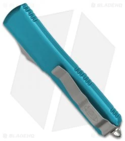 Microtech Ultratech D/E OTF Automatic Knife Turquoise CC (3.4" Satin) 122-4TQ -Microtech Shop Microtech Ultratech OTF DE Turquoise CC Satin 122 4CCTQ BHQ 51807 jr side
