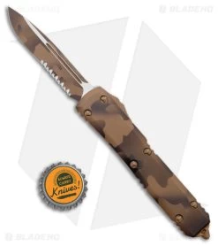 Microtech Ultratech S/E OTF Automatic Knife Camo (3.4" Coyote Camo Serr) -Microtech Shop Microtech Ultratech SE OTF Auto Coyote Camo Camo Partially Serr BHQ 177634 jr bottlecap