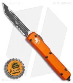 Microtech Ultratech T/E OTF Automatic Knife Tri-Grip Orange (3.4" Black Serr) -Microtech Shop Microtech Ultratech T E OTF Automatic Knife Tri Grip Orange 3.4 Black Serr 123 2OR BHQ 50141 LS Bottlecap
