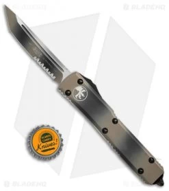 Microtech Ultratech T/E OTF Automatic Knife CC (3.4" Tan Camo Serr) 123-2TC -Microtech Shop Microtech Ultratech TE CC tan camo serr BHQ 52468 er size
