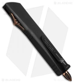 Marfione Custom Combat Troodon D/E OTF Knife Aluminum/Copper (3.8" Mirror) -Microtech Shop microtech combat troodon mirror polish dlc elmax hand sculpted aluminum ringed trillium copper spine jm