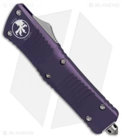 Microtech Combat Troodon T/E OTF Auto Knife Purple (3.8" BB Full Serr) 144-9PU -Microtech Shop microtech combat troodon purple er spine