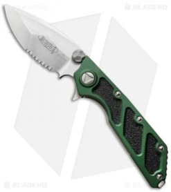 Microtech DOC Flipper Knife Green Aluminum (3.75" Satin Serr) 153-5GR